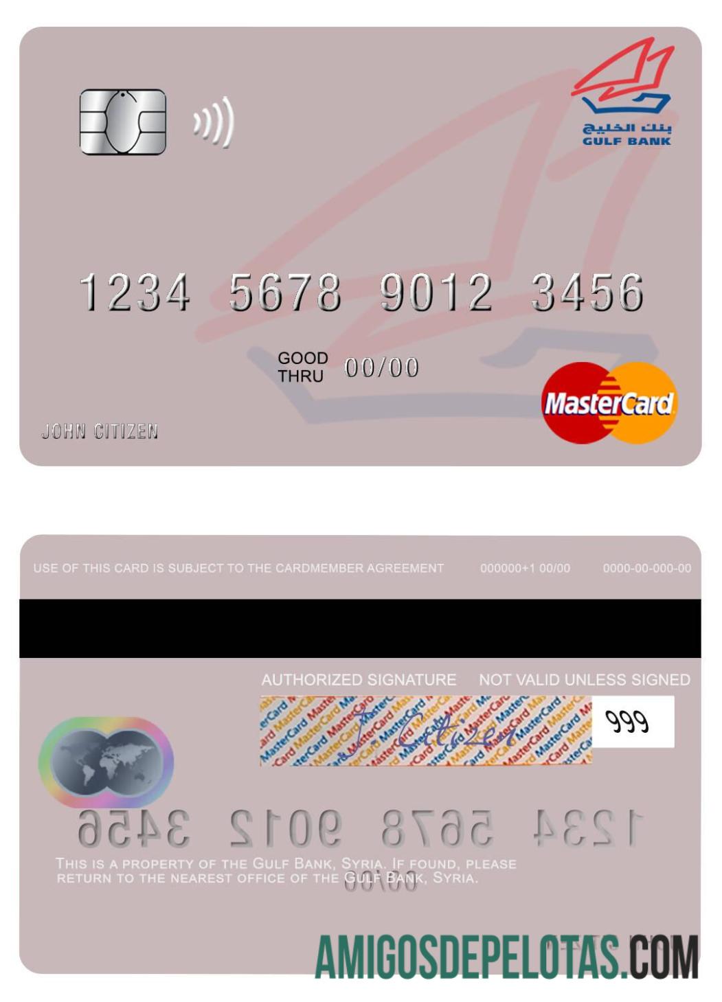 Síria Gulf Bank Mastercard exemplo real